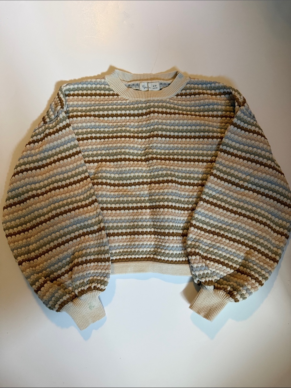 Rylee + Cru sz 8/9 textured earth tone cotton sweater puff sleeve spot in cuff